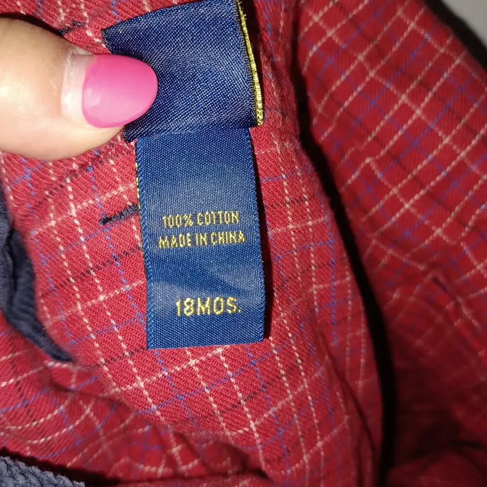 OshKosh b'gosh size 18 months‎ blue corduroy overalls flannel liner